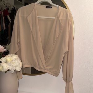Deep V chiffon blouse crop (Sm)